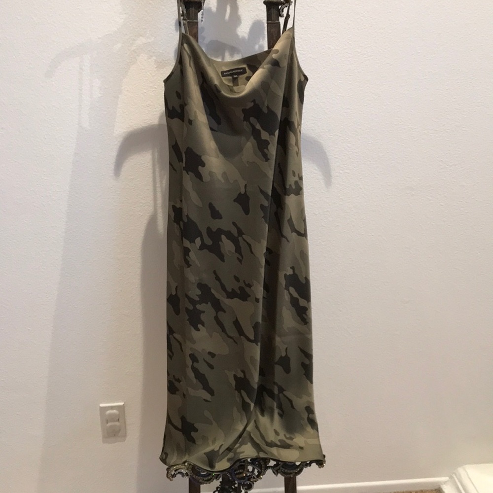 Camouflage green slip dress, never been worn.